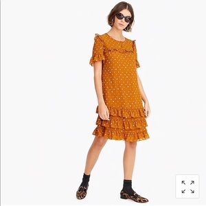 J Crew Ruffle Dress in Crinkle Chiffon caramel